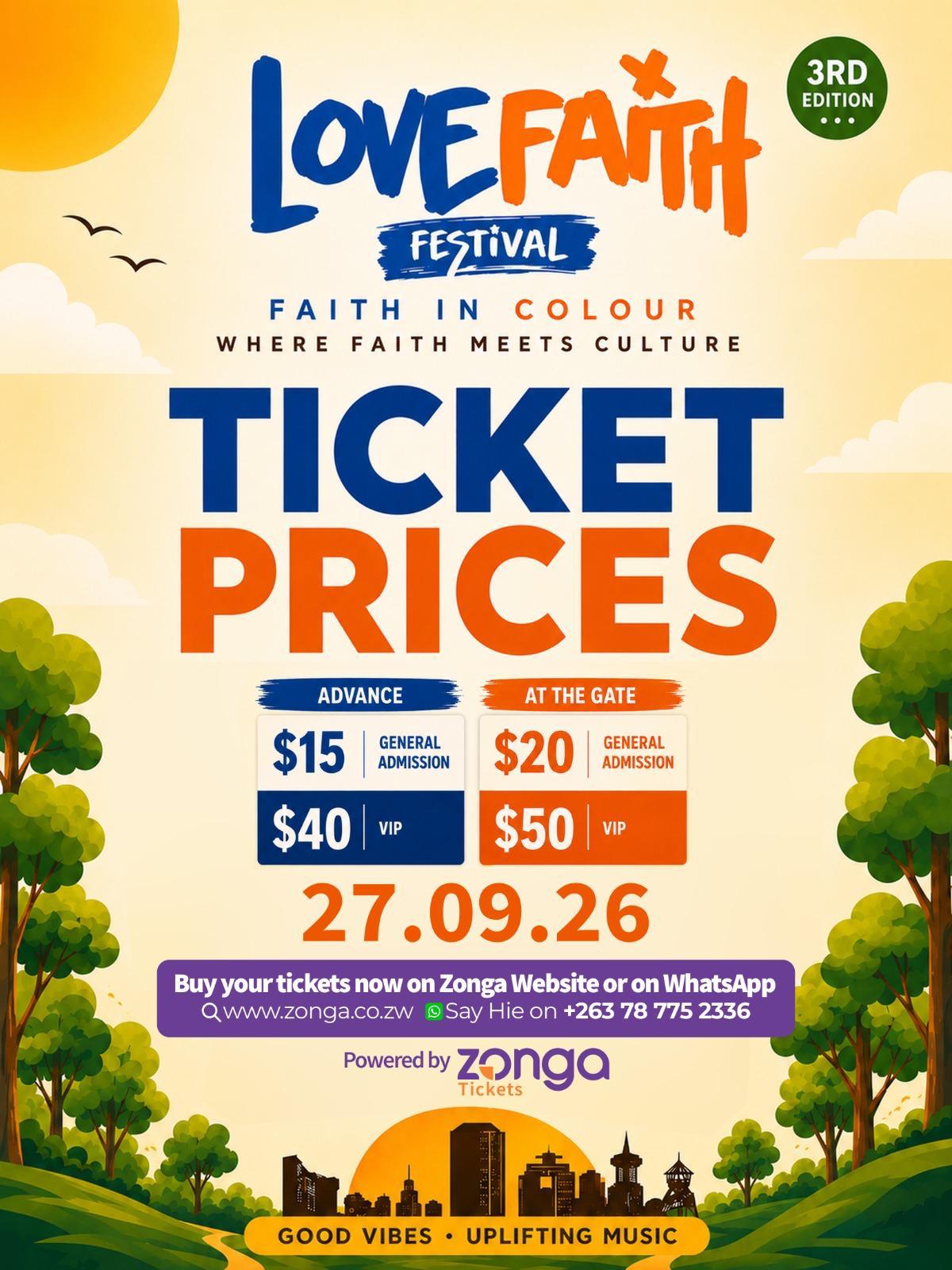 Love Faith Festival ticket prices and event poster
